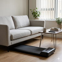 Compact walking pad in a UK living room with sofa and side table